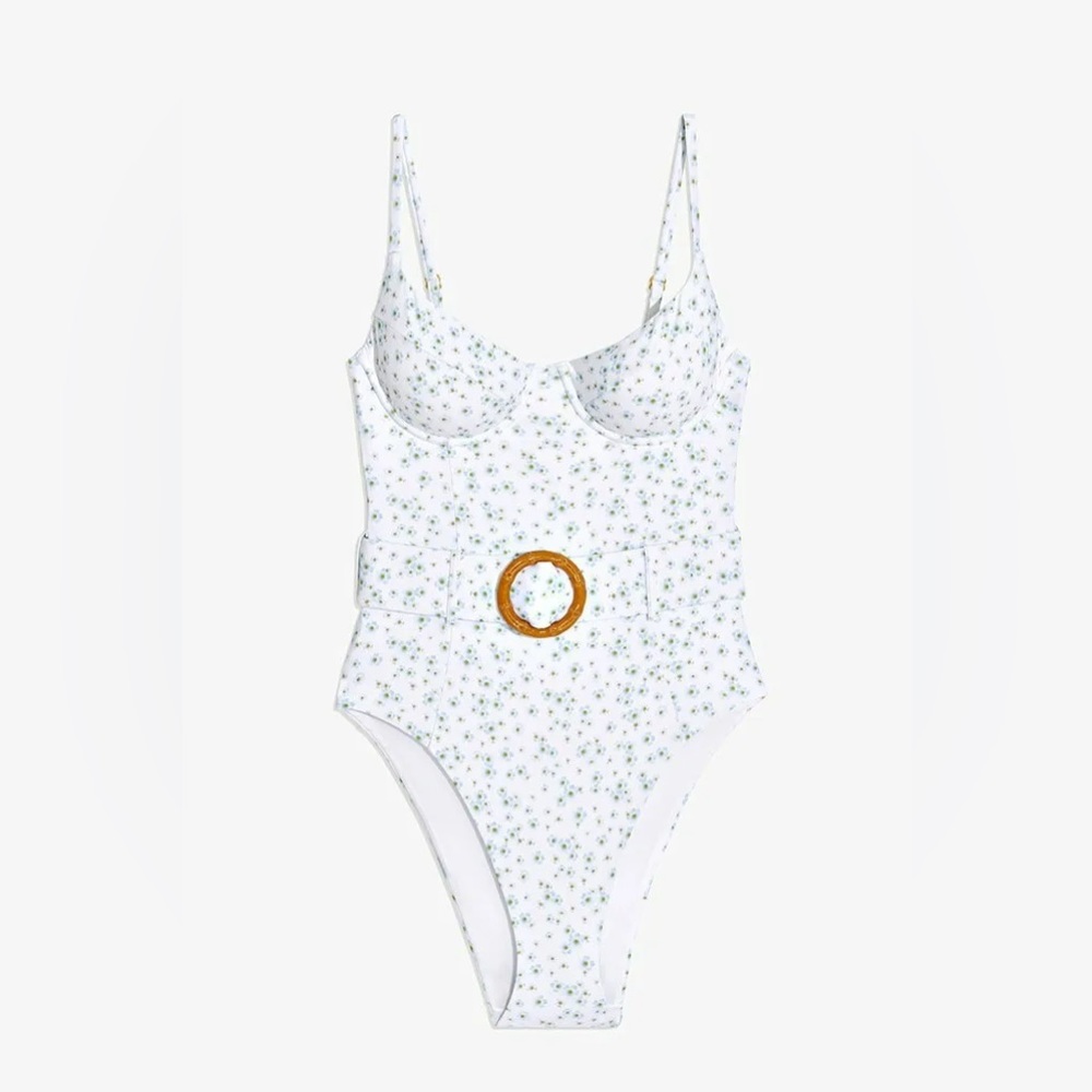 NWT WeWoreWhat Danielle Belted One-Piece in Baby's Breath Size L